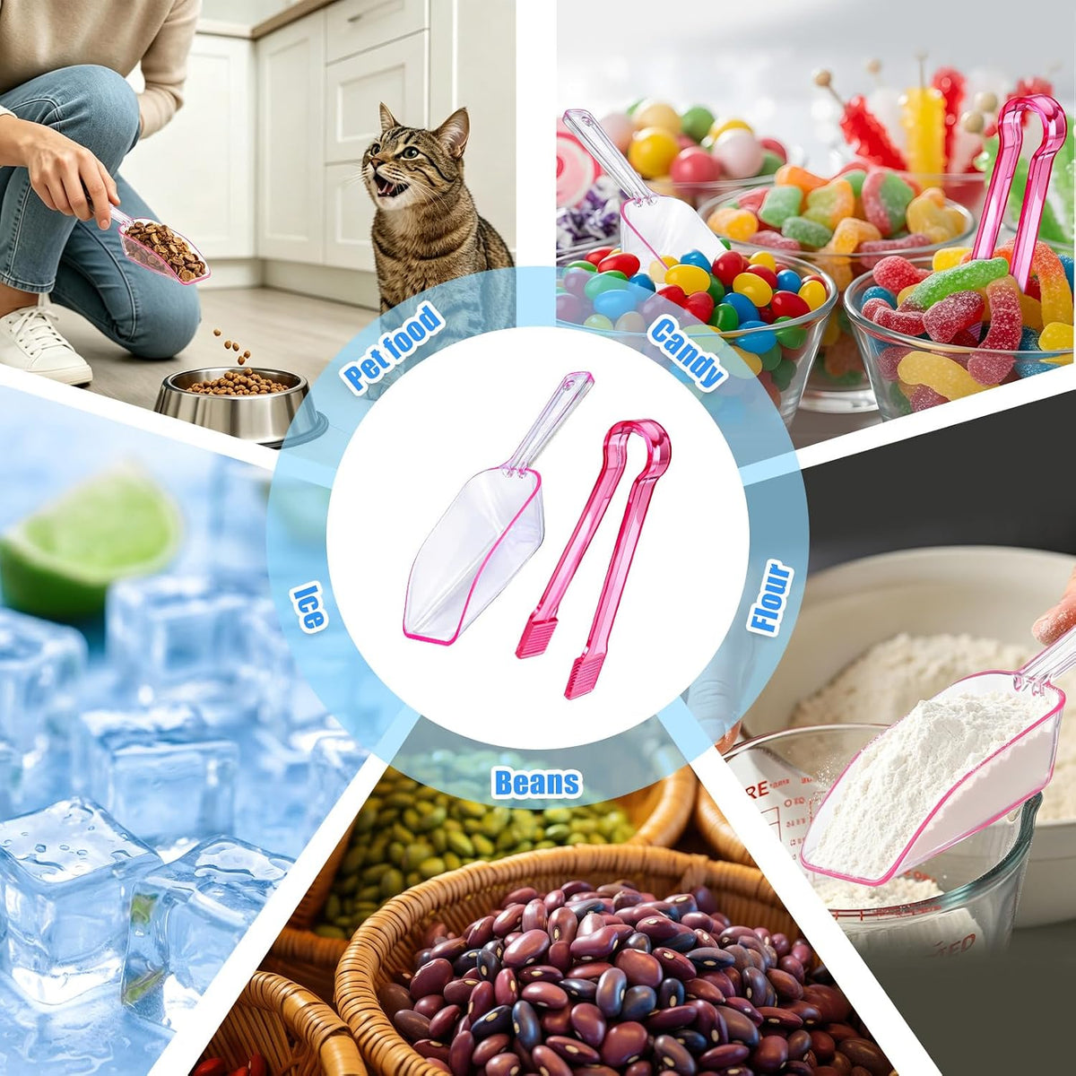 12 Pcs Plastic Ice Tongs and Scoops, Candy Scoops for Buffet, Pink