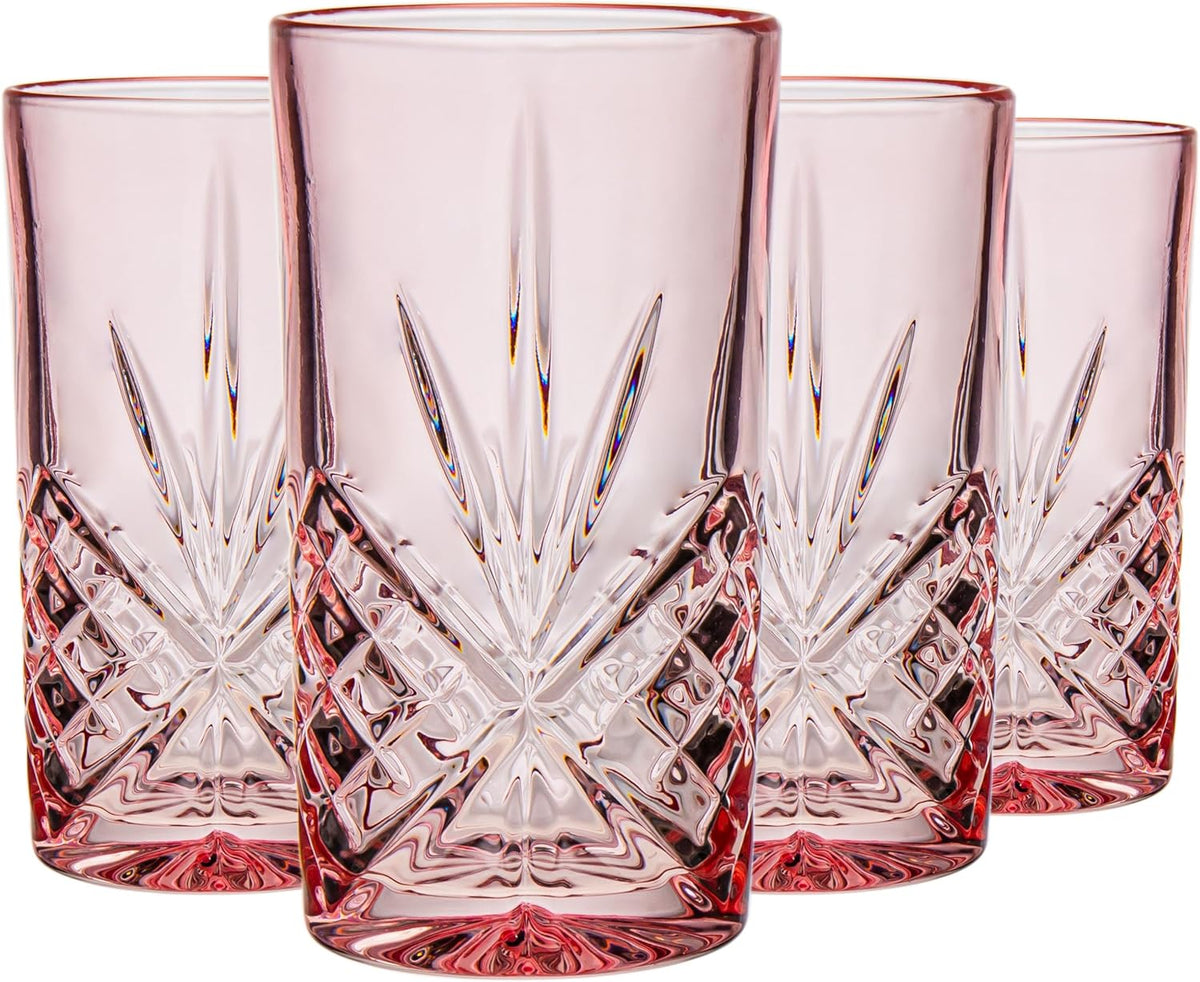 Highball Drinking Glasses, Crystal Glass Tall Cocktail Glasses, Water Glasses - Blush, Dublin Collection