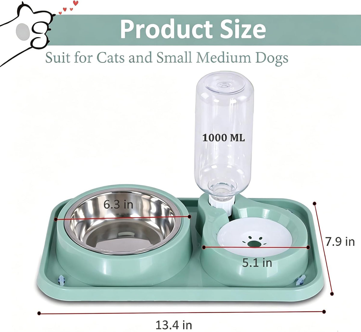 Non-Slip Dog Cat Food and Water Bowls Set with Water Dispenser