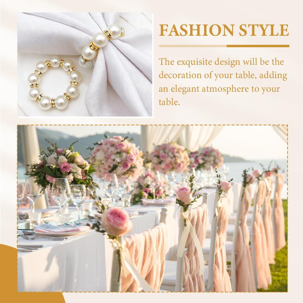 50Pcs Pearl Napkin Rings, Imitation Pearl Ring Napkin Wedding Beaded White