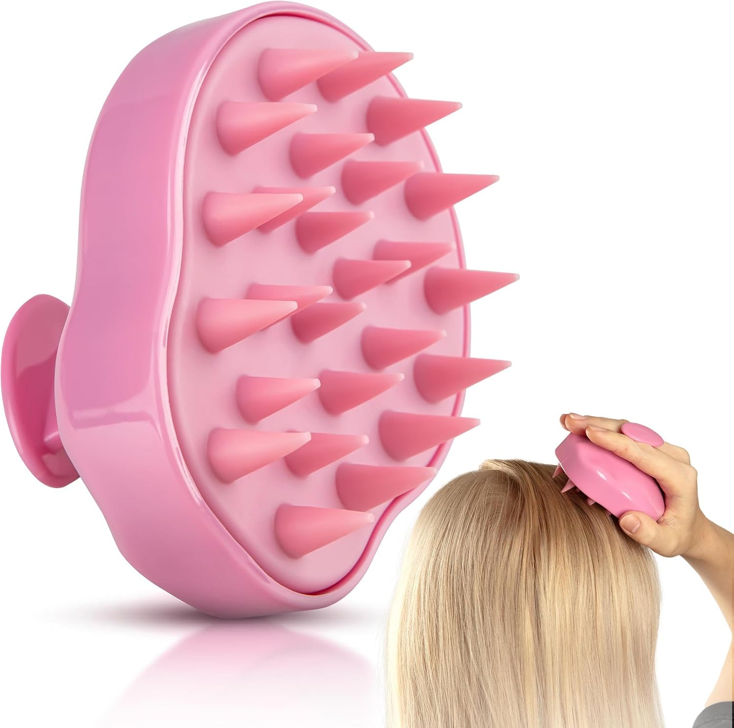 Scalp Massager Hair Growth – Exfoliator & Hair Scrubber for Scalp, Soft Bristles for Dandruff & Soothing Comfort, Shampoo Brush, Wet & Dry Use, Pink