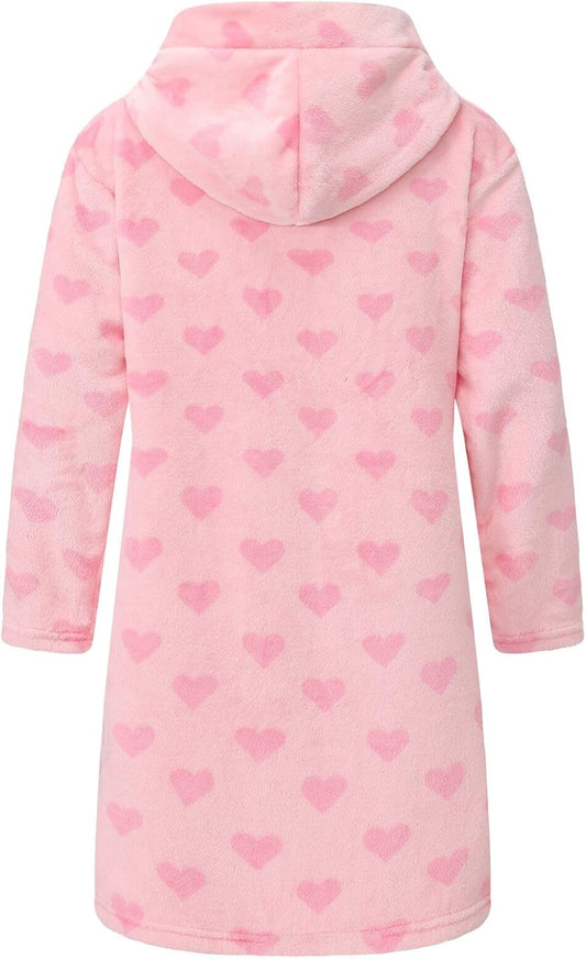 Girls Fleece Robe Boys Hooded Bathrobe Soft Flannel Robe For Kids