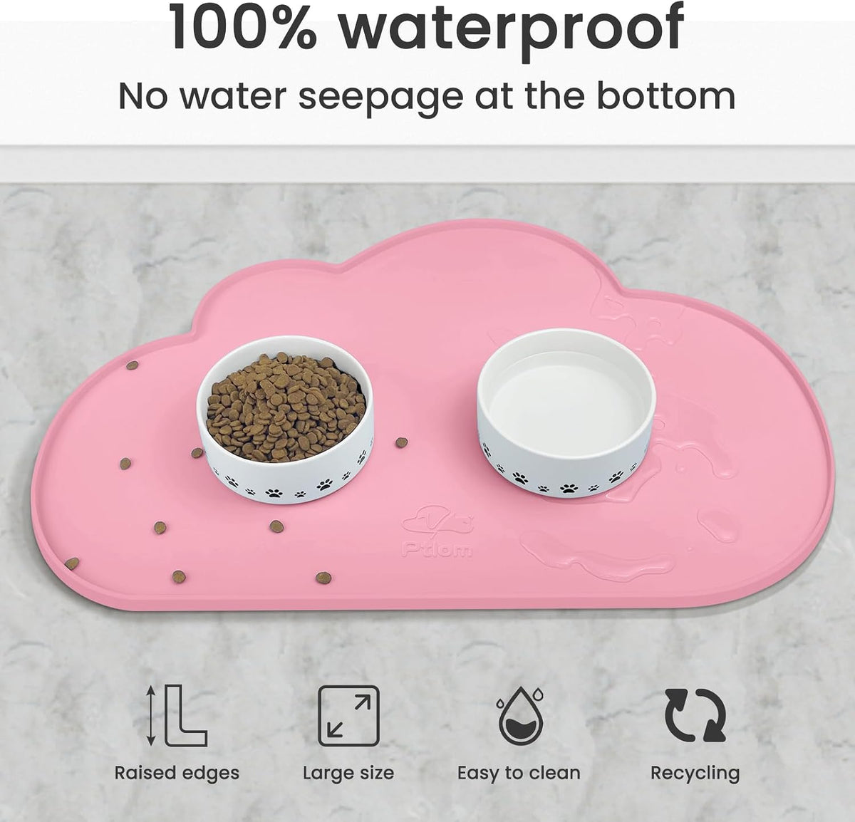 Silicone Pet Feeding Mat for Dogs and Cats, High-Lips Pet Placemat Non-Slip Waterproof Bowl Mats Prevent Food and Water Overflow, Puppy Dish Tray Mat Suitable for Small Medium Large Pets, Pink
