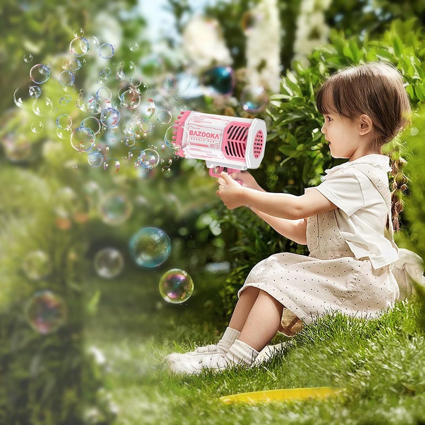 Bubble Gun, Pink Bazooka Bubble Machine with Bubble Solution
