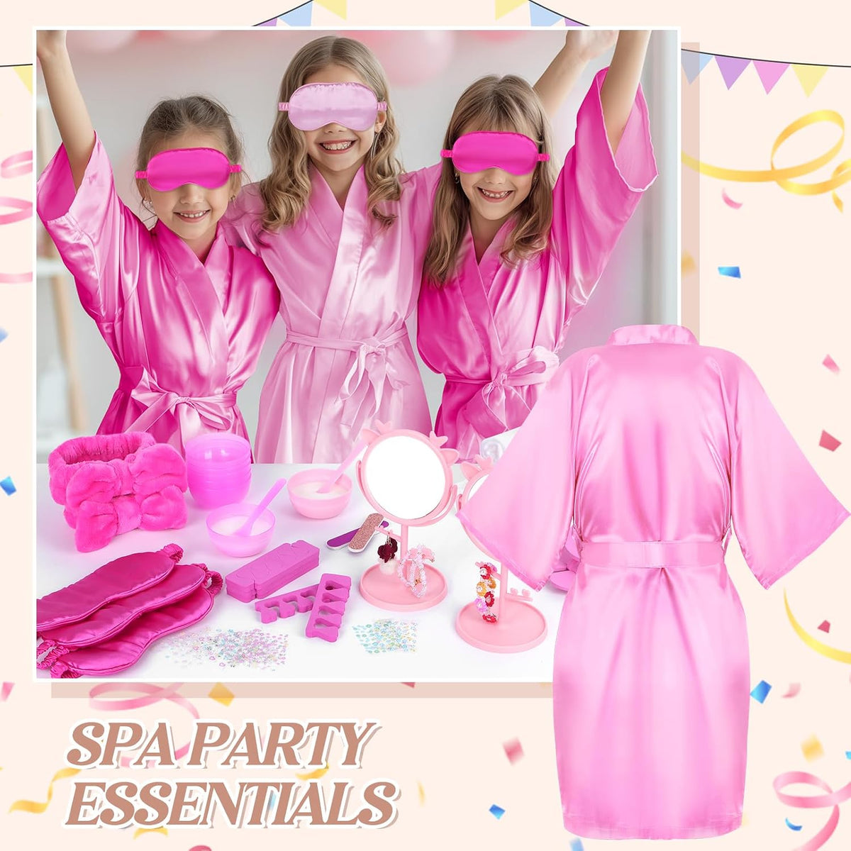 Spa Party Supplies for Girls, 6 Satin Robes Kids Spa Birthday Sleepover Supplies Kit