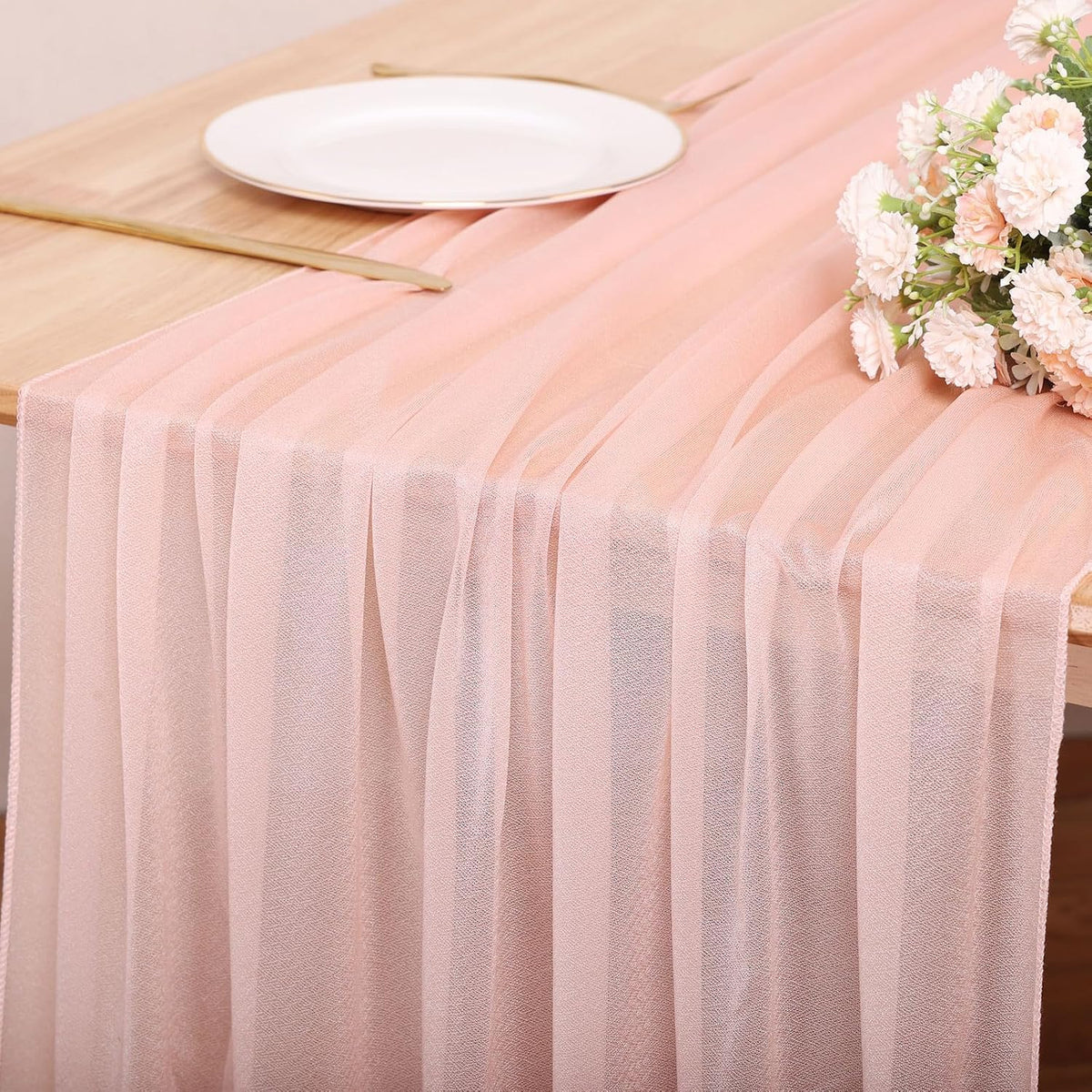 10FT Peach Pink Chiffon Table Runner 30x120 Inches Boho Rustic Sheer Fabric Table Runner for Wedding DecorBridal Shower Birthday Party Decorations