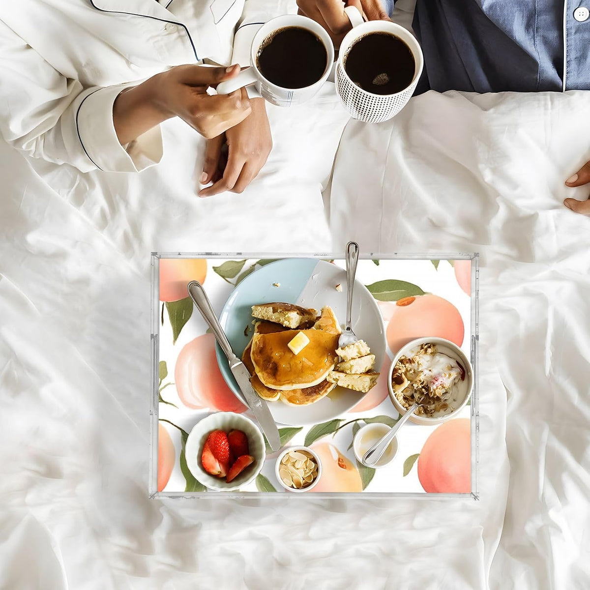Spill Proof Acrylic Serving Tray, Countertop Organizer 16x12 Inch with Handles for Breakfast, Living Rooms, Coffee, Juice, Kitchen and Desk, (Watercolor Peach)