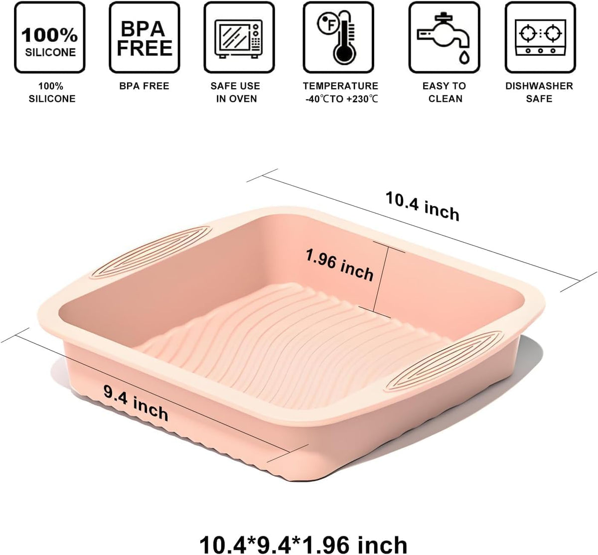 Silicone Square Cake Pan - 10 inch silicone baking pans, Non-Stick, Heat Resistant baking molds are perfect for Cakes, Brownies, Cheesecakes, Pie, Bread (pink)