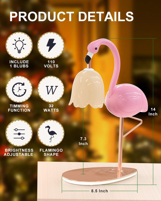 CODOGOY Fragrance Candle Warmer Flamingo Lamp with Timer, Dimmable, Halogen, Polished, Pink, for Home Decor 6.69 x11 x15.35 in