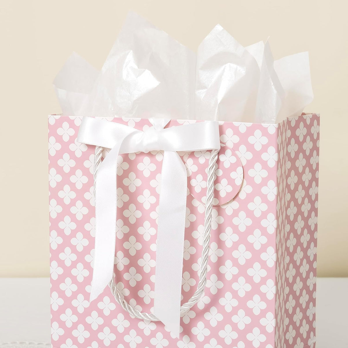 Pink Gift Bags Medium Size with Handles, Tissue Paper & Ribbon - 4 Pack 9"- Medium Gift Bags for Women Birthday Christmas Wedding Bridal Shower Graduation & New Year Gifts