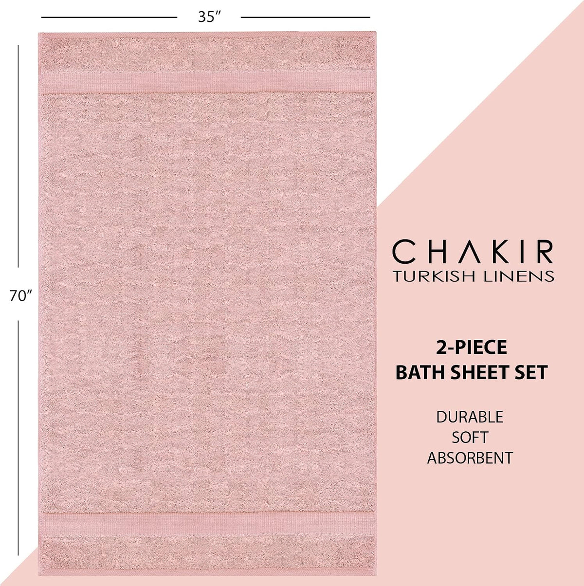 100% Cotton 2-Pack Bath Sheets 35x70, Pink