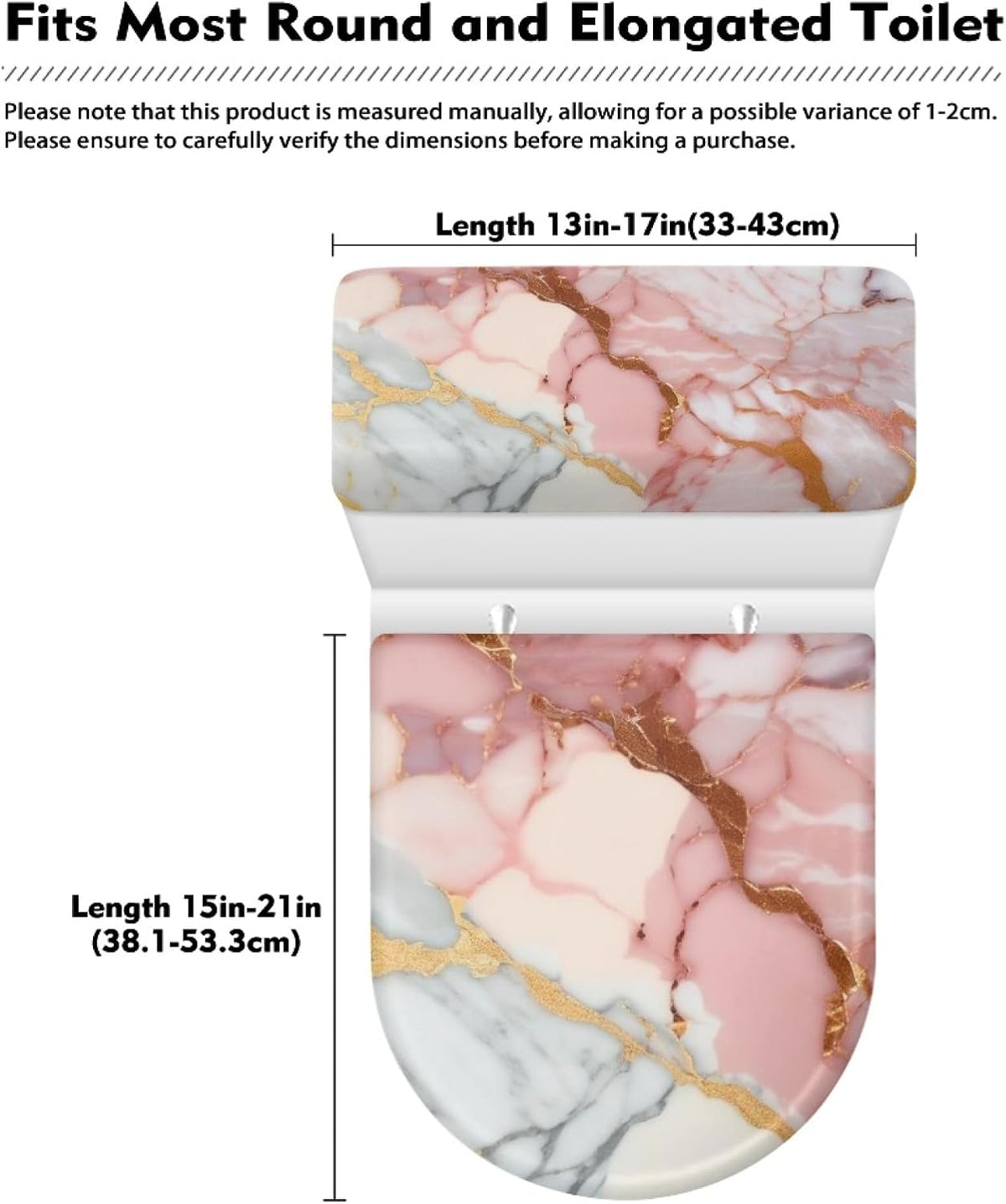 Pink Toilet Seat Cover Set Elongated Tank Cover Rose Gold Marble Toilet Lid Decor for Bathroom Decorations