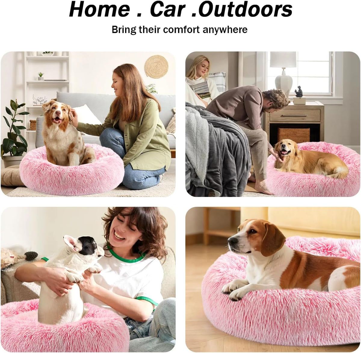 Donut Dog Bed for Small Medium Pets, Plush Calming Faux Fur