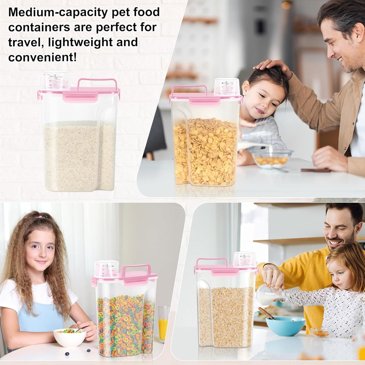 Airtight 10LBS Rice/Cereal/Dry Food Storage Container BPA Free, 5.28Qt Clear Plastic Kitchen and Pantry Organization Bin Suitable for Oats, Flour, Sugar, Pasta, Pet Food, etc (Rose Pink)