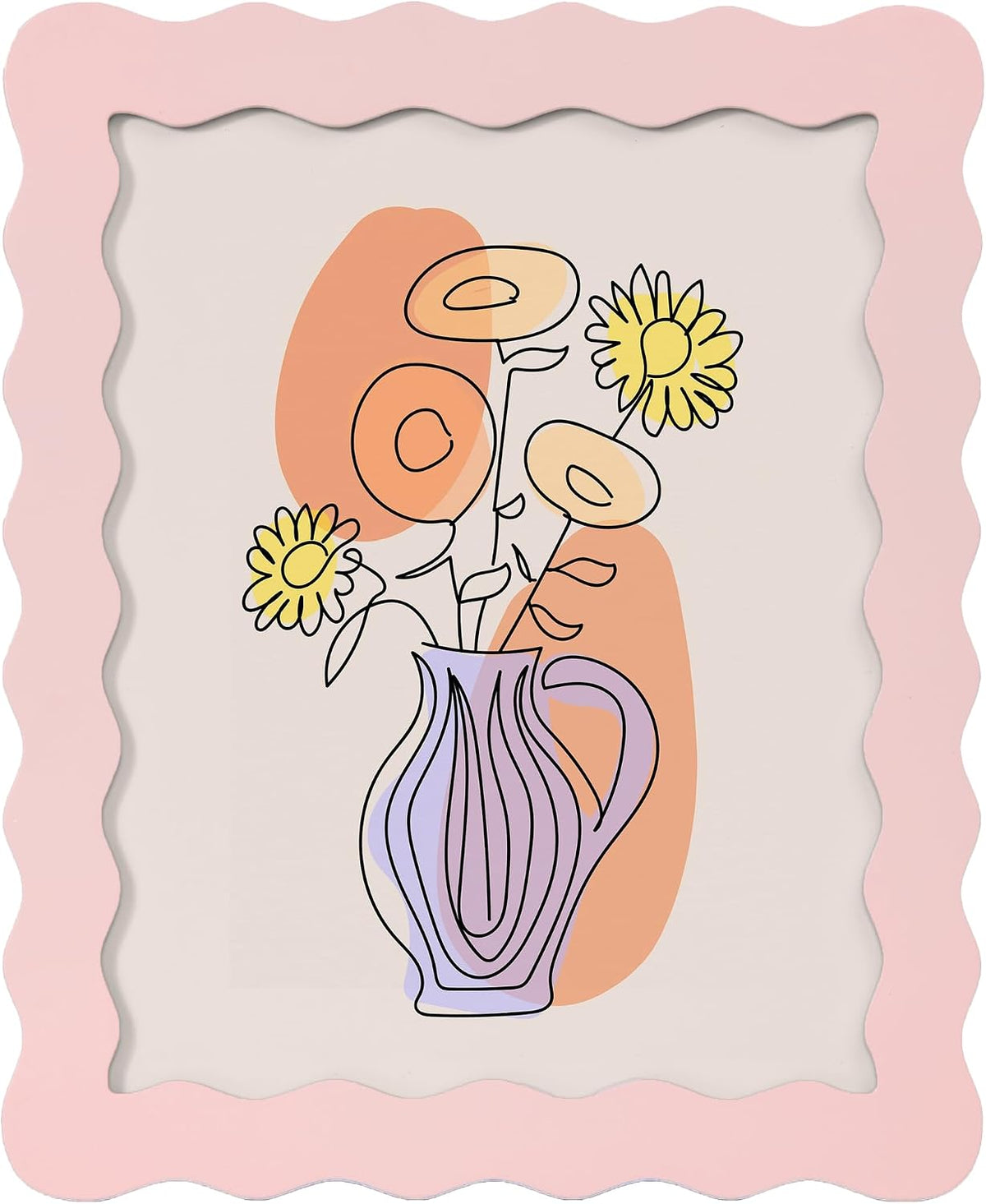 8x10 Cute Picture Frame, Wavy Curved Photo Frame with 5x7 Mat, Pink