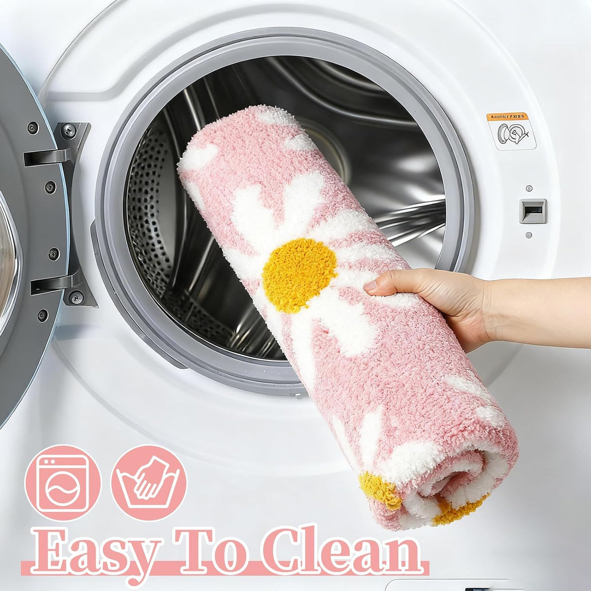 Pink flower bathroom toilet lid, cute daisy toilet lid cover, machine washable, beautiful and soft bathroom decoration suitable for most round, oval and long toilet seats (Pink)