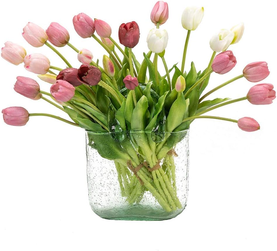 15Pcs Artificial Tulips Flowers, Soft Touch Realistic Latex Tulips Bouquet for Home Office Wedding Party Garden Decor, Fake Flowers for Dining Table Living Room Spring(Light Pink,15pcs)