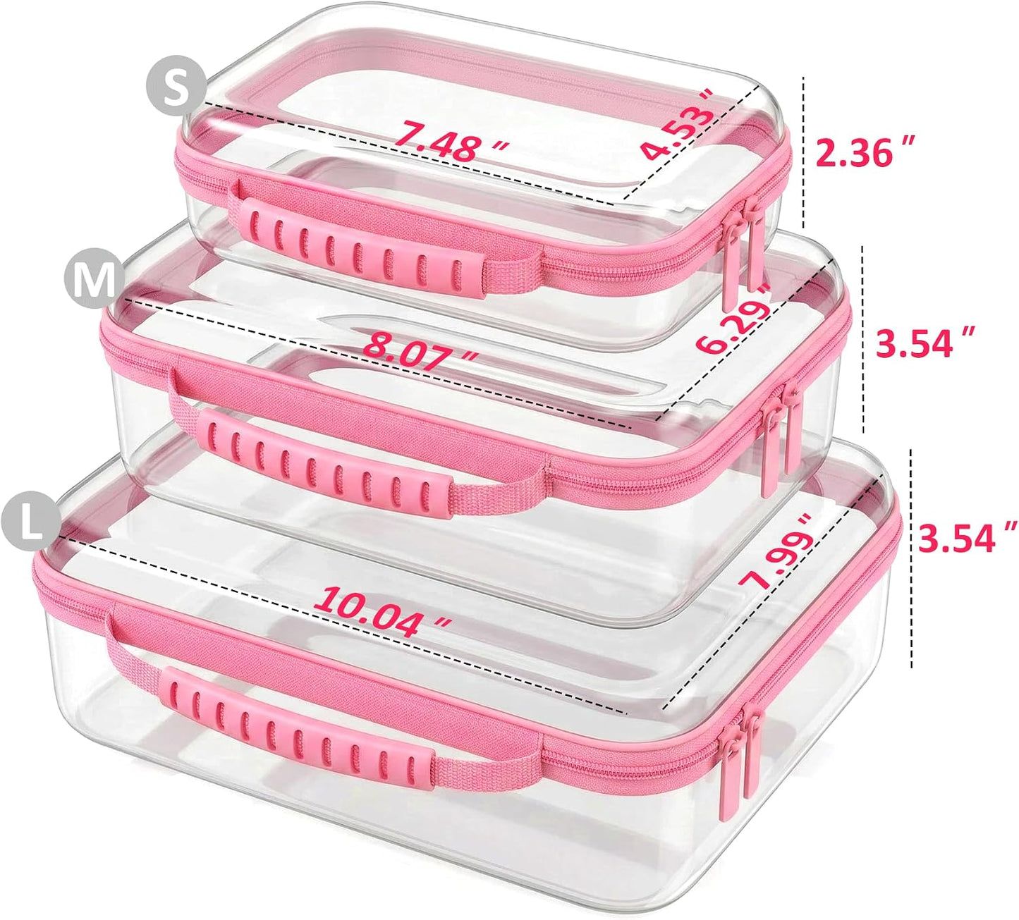 Clear Hard Shell Organizer Cases, 3 Pack with Handle