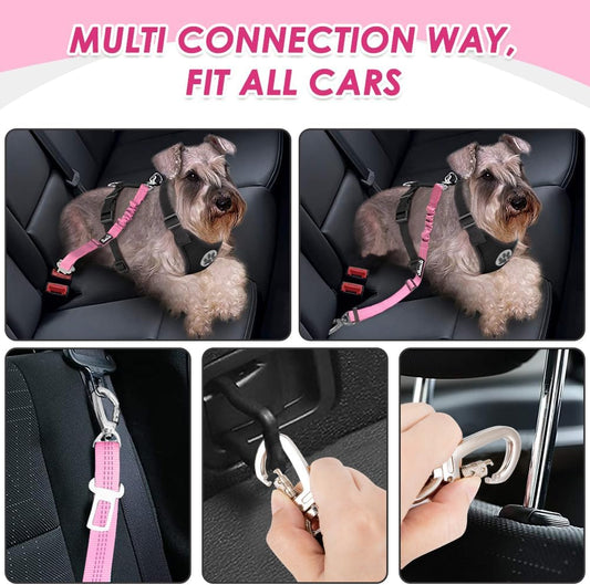 Lukovee Dog Car Harness Seat Belt, Adjustable Mesh Breathable Vest with Elastic Bungee Tether, Soft Padded 2-in-1 Safety Car Harness Seatbelt for Small Medium Large Dogs (A-Pink,M)