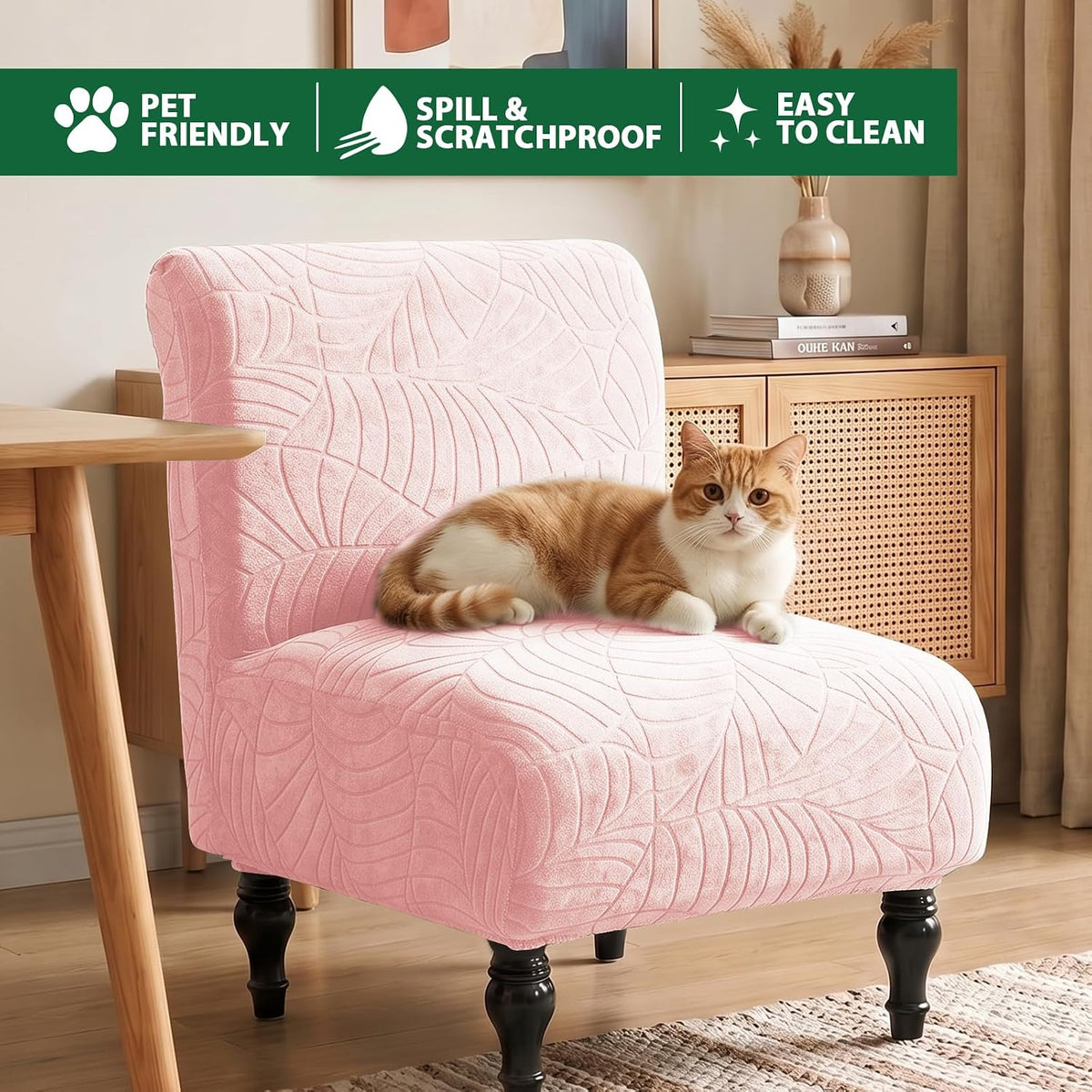 Armless Accent Chair Cover Slipcover for Living Room,Pink