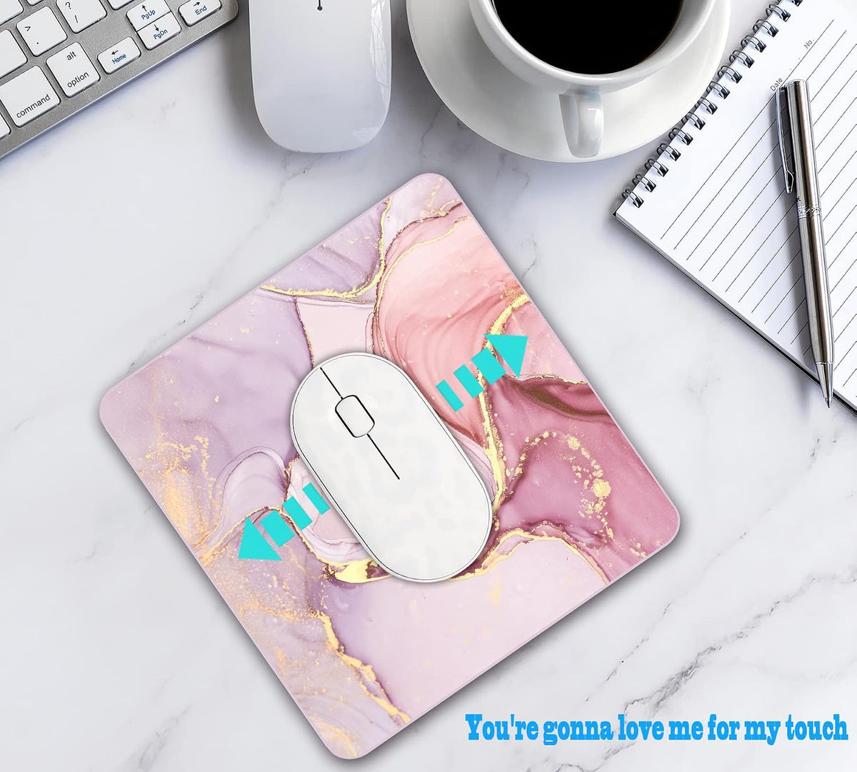 Premium Square Waterproof Mouse Pad - Non-Slip Rubber Base, 9x9 inches (Pink Marble)