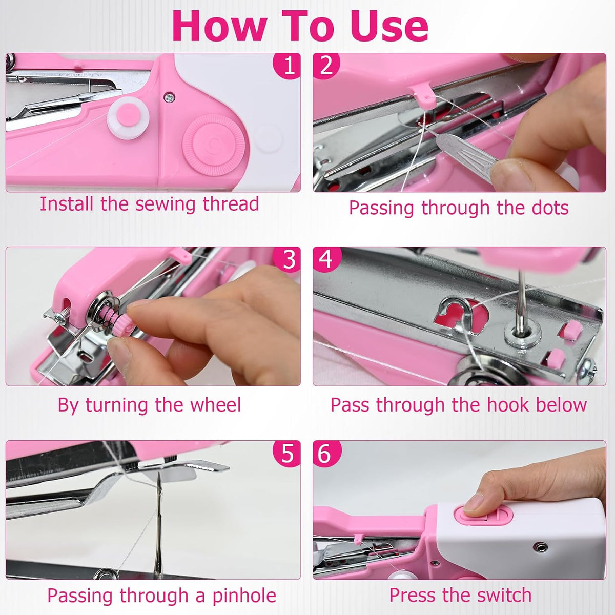 Mini Handheld Sewing Machine, Portable Electric Sewing Machine for Quick Fabric Repair, Dual Power USB/Battery Operated, with Complete Sewing Kit for Beginners, Adults (Pink)