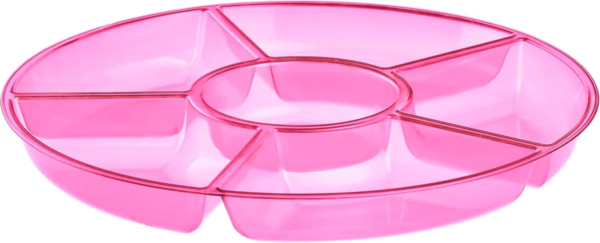 6 Sectional Round Plastic Serving Tray/Platters Pink Pack of 2
