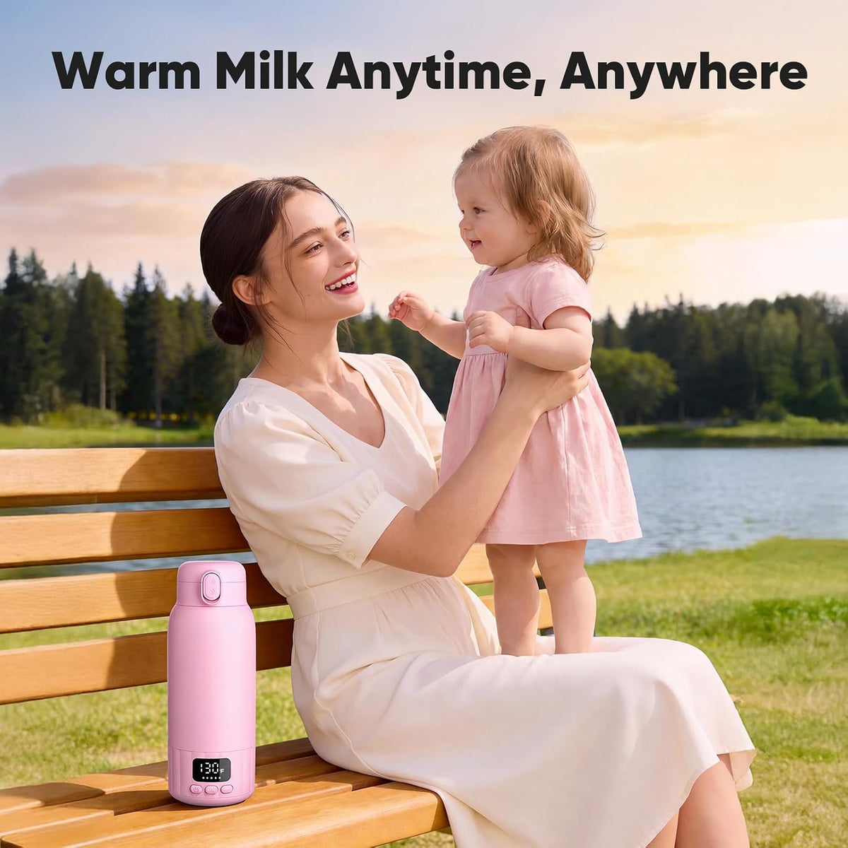 Portable Bottle Warmer for Travel, Fast Heating Milk Warmer On The Go, 17 OZ Water Warmer for Milk, Formula, Water, Temp Control 98°F -131°F, Baby Essentials for Outdoor Airplane Car Journey, Pink