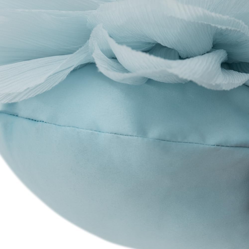 Blue 3D Flower Round Throw Pillow Handmade Floral Accent Cushion, Cute Small Decorative Pillows with Insert for Bed Sofa Couch Chair Living Room Boho Farmhouse Home Decor 12inch