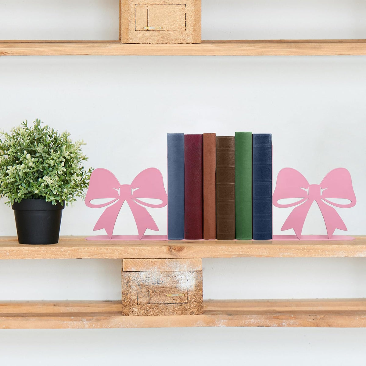 Bow Decor Metal Bookends - Novelty & Cute Bookends for Shelves, Unique and Decorative Book Ends(Pink)