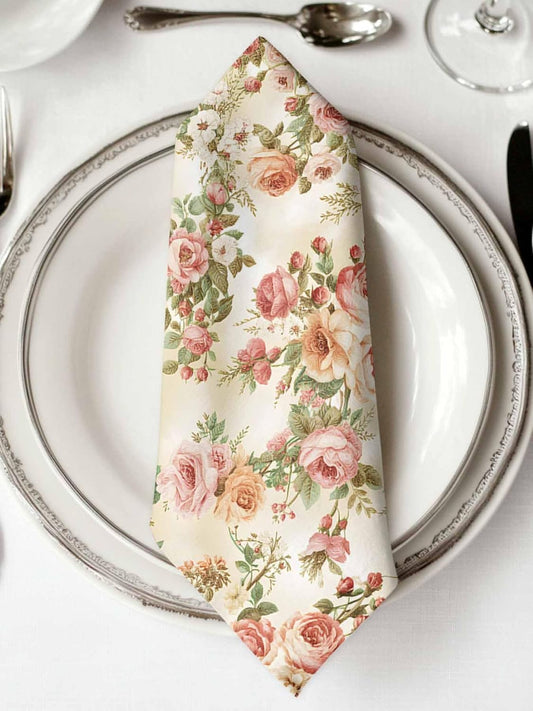 Vintage Watercolor Rose Flower Cloth Napkins Set of 4,Washable Soft Dinner Napkins Pink Floral Green Leaf Reuseable Table Napkin for Wedding Parties Holiday Events