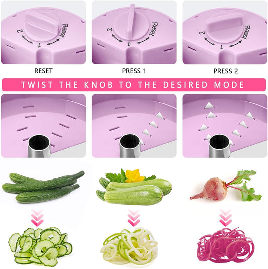 3 in 1 Vegetable Spiralizer Slicer, Adjustable Zucchini Carrot Noodle Maker, Cucumber Spiral Cutter, Easy to Use Kitchen Tool(Pink)