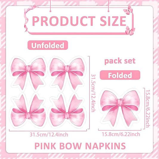 Pink Bow Coquette Napkins - 4-ply 50PCS Bow Theme Birthday Party,Bachelorette Decorations,Bridal Engagement Decor,Coquette Cute Supplies,Girl Wedding Baby Shower Tableware