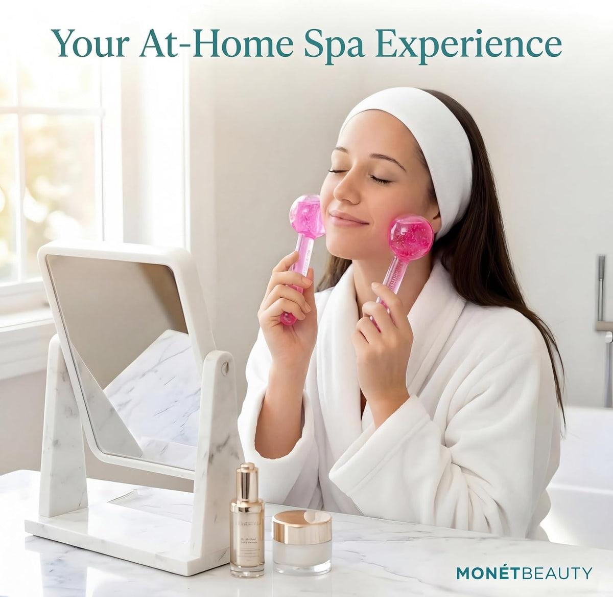 Tighten Skin, Depuff & Sinus Relief? Try Ice Globes for Face, Freezer Safe Facial Globes for Daily Beauty Routines, Face Roller to Enhance Circulation and Complexion - Pink