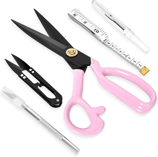Professional Tailor Scissors Heavy Duty - Multi-Purpose Sewing Fabric Scissors for Leather Cutting Industrial Sharp Shears Home Office Arts, and Crafts (10 Inch) Pink
