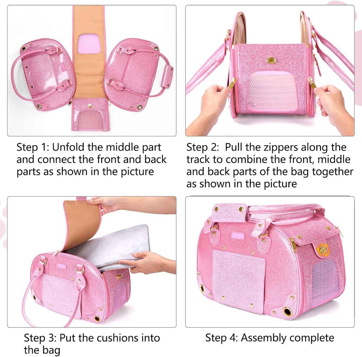 Dog Carrier Purse, Pet Carrier, Bling Waterproof Premium Leather Pet Travel Portable Bag Carrier for Cat and Small Dog Home & Outdoor Small Bling Pink
