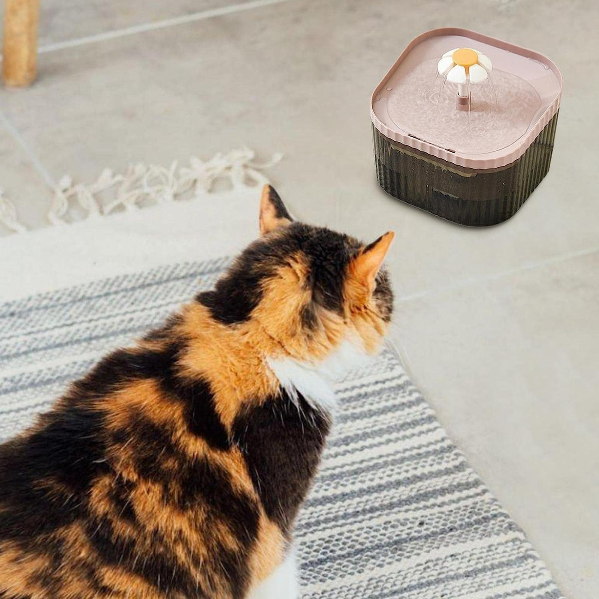 2.5L Flower Cat Fountain with Filter Automatic Drinking Water Dispenser Ultra Quiet Pet Water Fountain for Cats and Small Dogs(Pink)