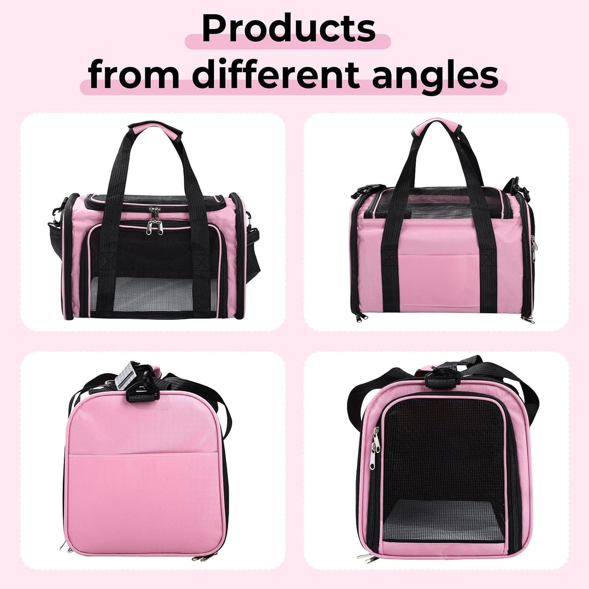 Cat,Dog Carrier for Small Medium Pet Carrier,Soft Sided Dog Bag Up to 12Lbs Puppy Carrier,Breathable Portable Foldable Airline Approved Pet Carriers for Travel (Pink)