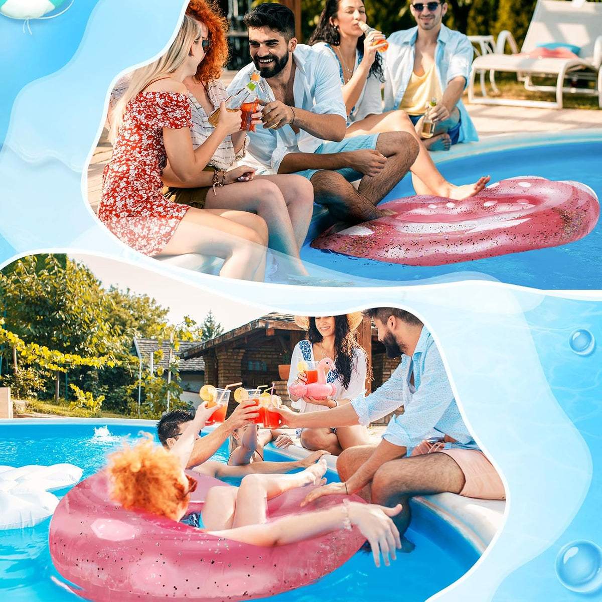 3 Pieces Inflatable Heart Pool Float, Glitter Inflatable Swim Rings Bachelorette Party Pool Float Tube, Heart Shaped Summer Swimming Ring, Water Beach Party for Adults