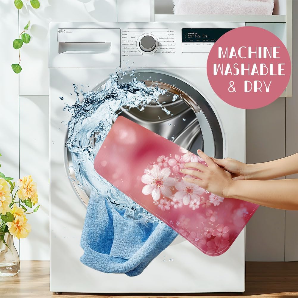Pink Love Dish Drying Mat for Kitchen Romantic Hearts Dish Drainer Mats Absorbent Microfiber Flowers Dishes Drying Pad 18x24 Inches Washable for Countertop Coffee Bar Valentine's Day Decor