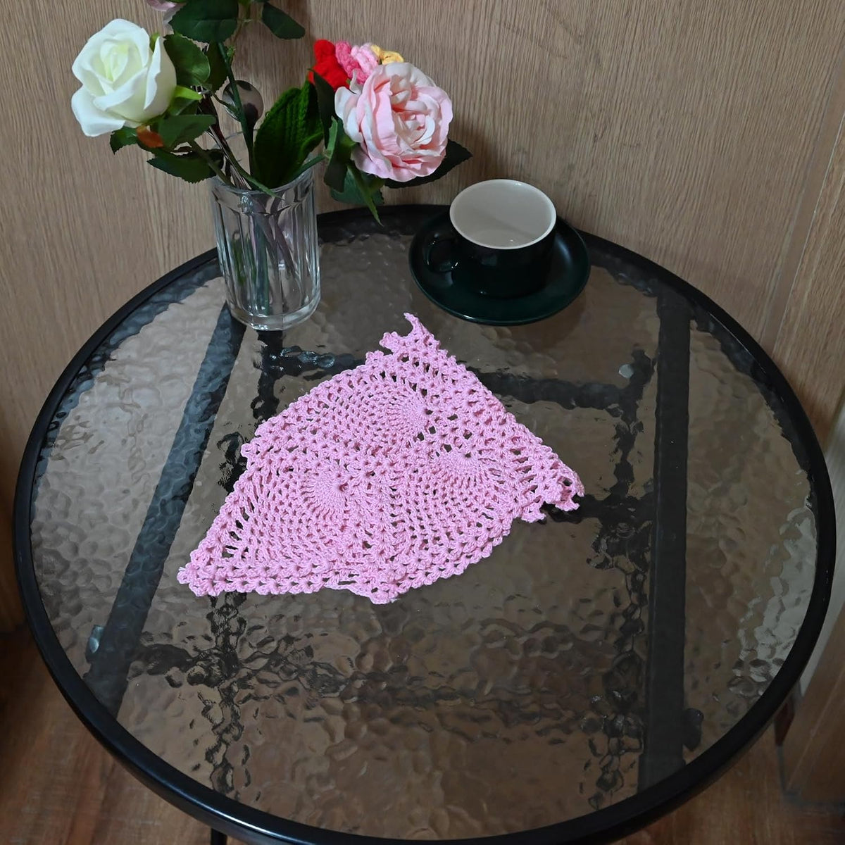 7 in x 21 in Crochet Lace Table Doilies Eyes Flower Doily Kitchen Vase Place Mats for Anniversary Mother's Day (Pack of 1PC, Style02-Pink)