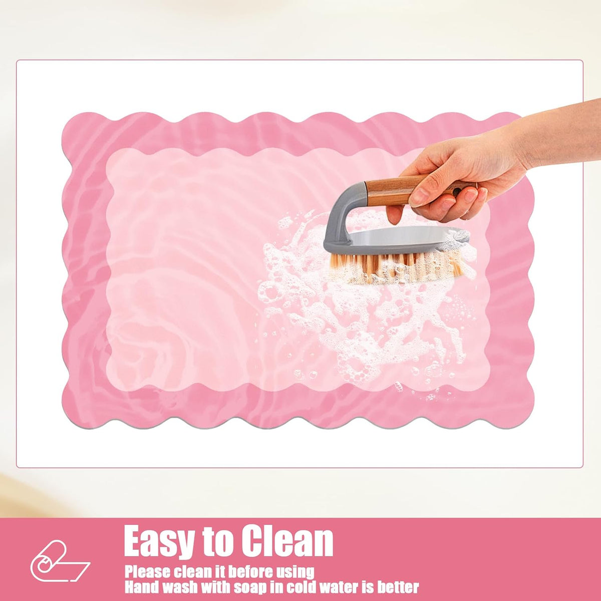 Rose Pink Scalloped Dish Drying Mat Coffee Mat for Countertop