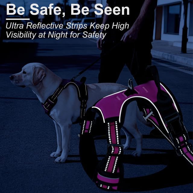 No Pull Dog Harness, Adjustable Reflective Front Clip Pet Vest with Easy Control Handle for Medium Large Dogs (Pink,M)