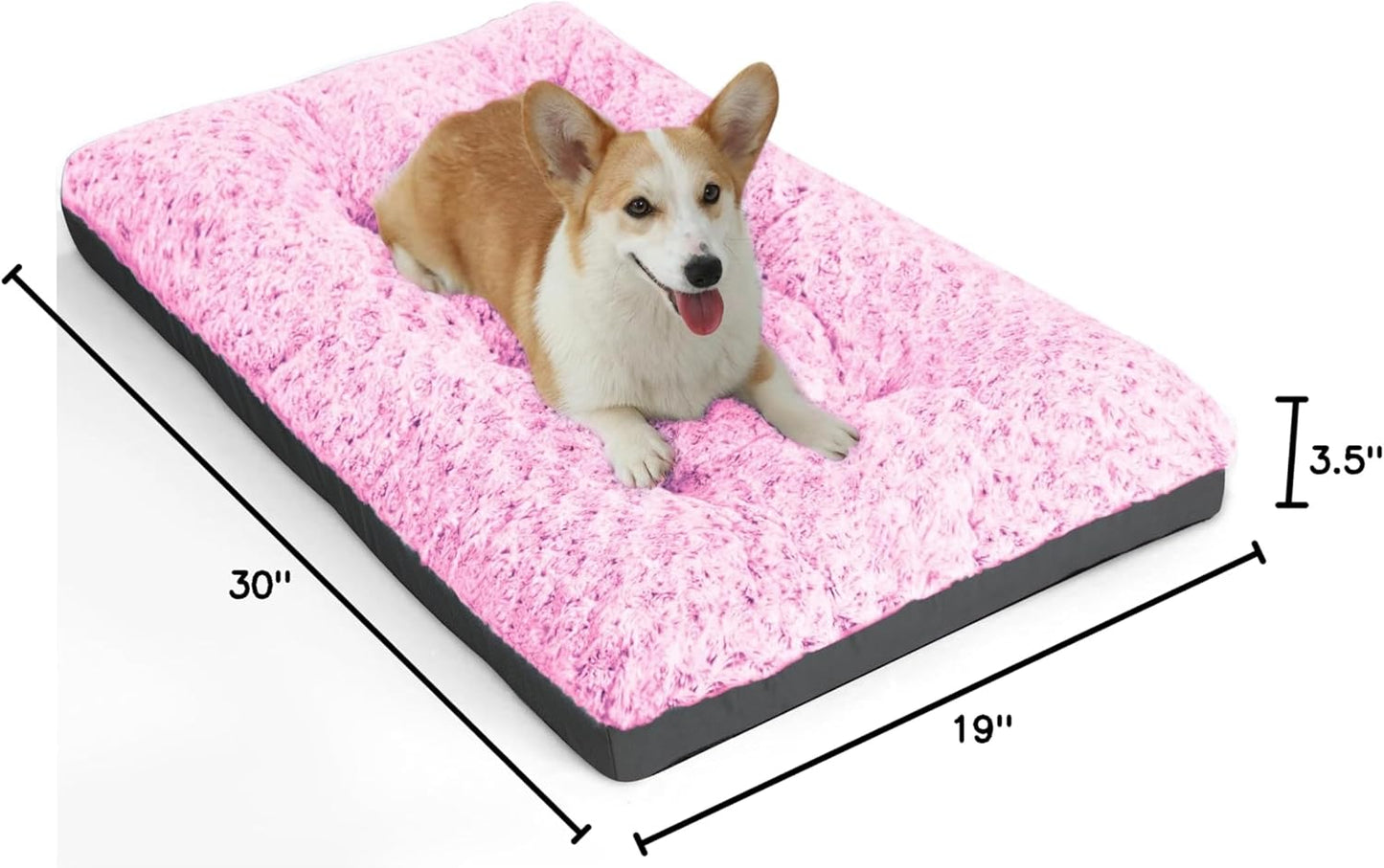 Dog Bed Medium Sized Dog, Washable Plush Pet Bed for Crate, Anti-Slip Pet Mat for Cages, Comfy Crate Pad for Outdoor/Indoor/Car Use, Soft Kennel Pad for Dogs Up to 40 lbs, 29"x19", Pink