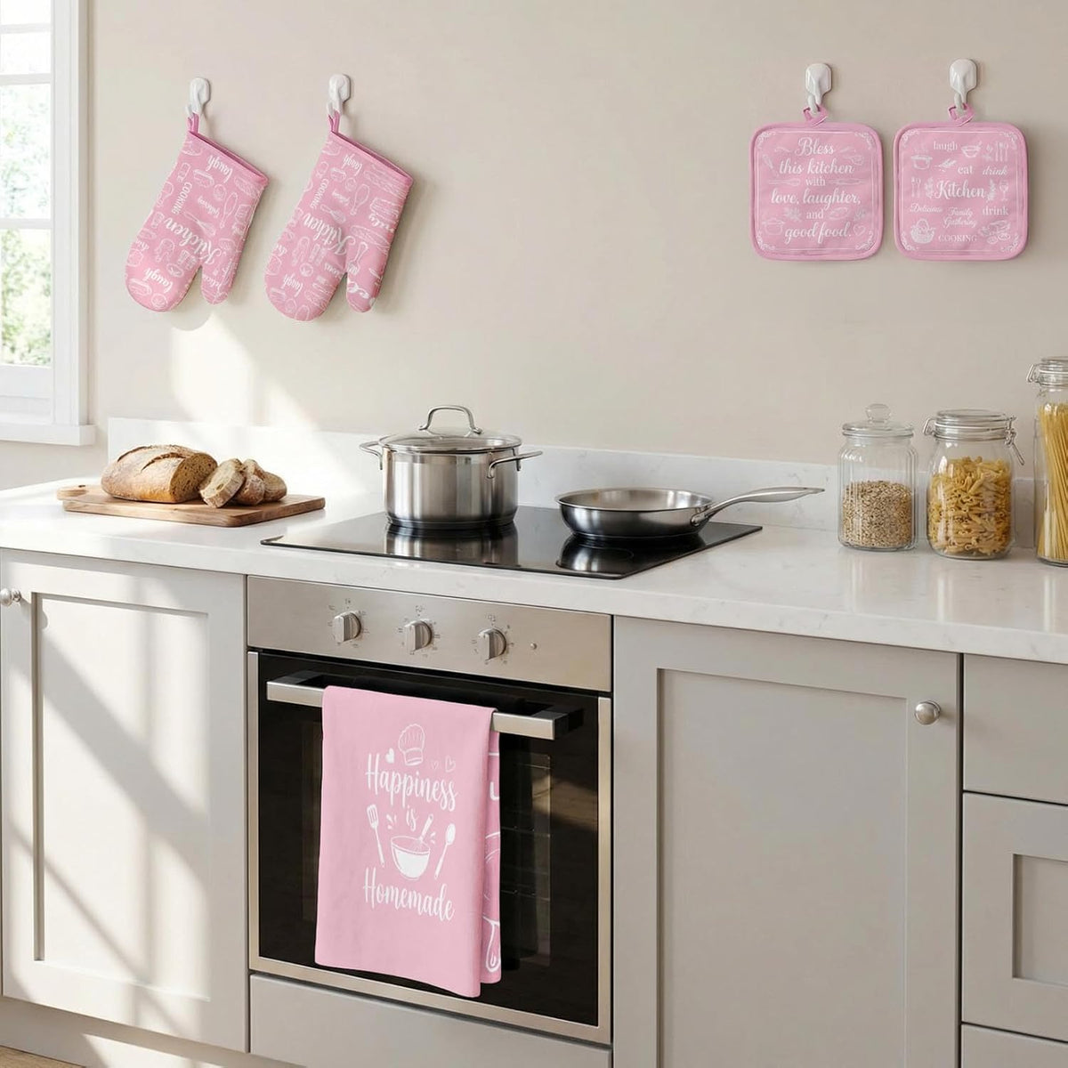 Pink Kitchen Decor Set, Pink Kitchen Towels, 8 Pack
