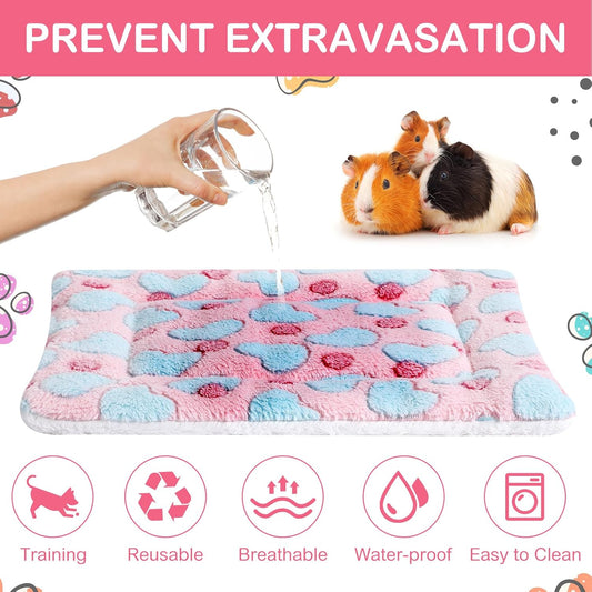 Haull 4 Pcs Waterproof Guinea Pig Bedding Soft Dog Cat Bed Crate Mat Small Animal Plush Cage Liners Rabbit Bunny Kennel Pad Reversible Cozy Pee Thickened Hamster Pad(Heart,13 x 10 Inch)