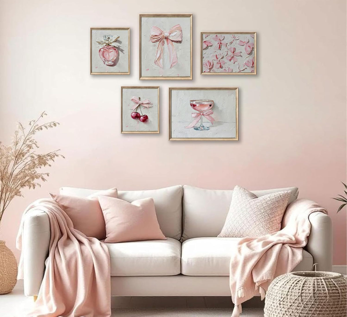 5Pcs Pink Bows Wall Art Trendy Preppy Room Wall Decor 8x10in Unframed