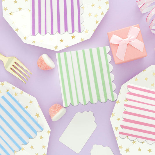 100pcs Rainbow Boho Cocktail Napkin Paper Scallop Stripe Soft Paper Rainbow Ice Cream Napkin 5 x 5 Inch Macaron color for Wedding Birthday Party Bridal Anniversary Baby Shower Supplies Table Decor