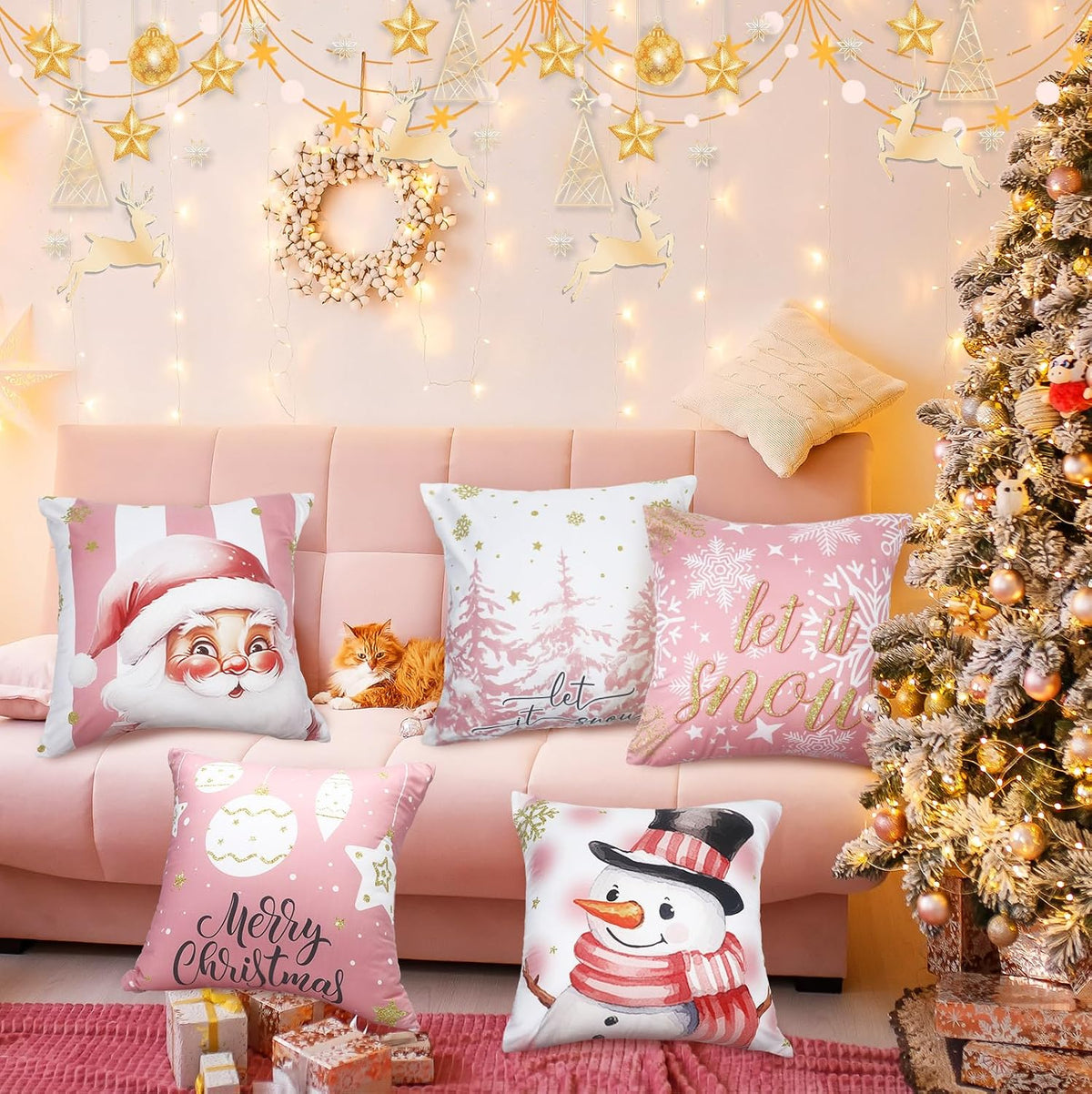 6 Pcs Pillow Covers 18x18 Pink Xmas