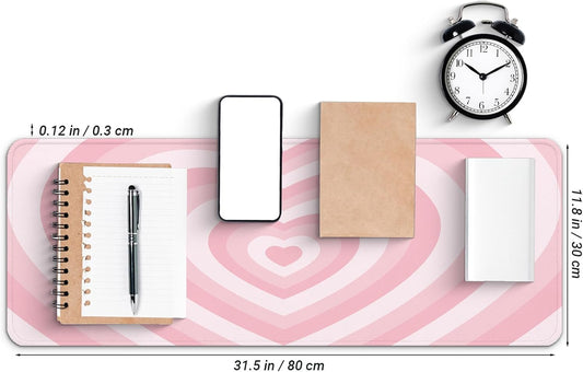 Gaming Mouse Pad with Non-Slip Base, Cute Mouse Mat with Stitched Edges for Keyboard and Mouse, Large Anime Mousepad for Computer, 31.5 x 11.8 inches (Pink Heart)